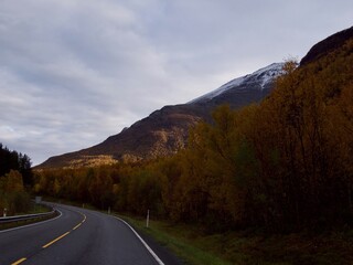 Scenic road in Norway on autumn day