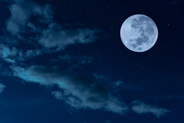 Naklejka na ściany i meble Full moon with cloud and stars on the sky.