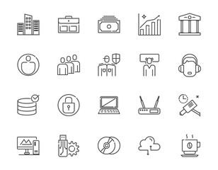 Office and staff thin line icon set
