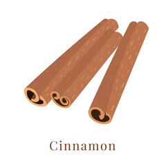 Vector illustration of a cinnamon isolated on a white background. Three sticks. Spices for cooking. 