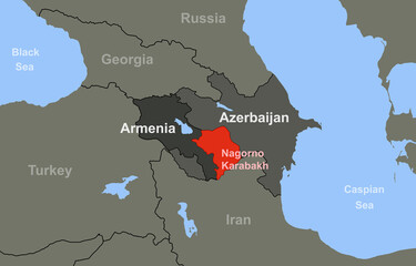 Armenia-Azerbaijan conflict in Nagorno-Karabakh on outline map © scaliger