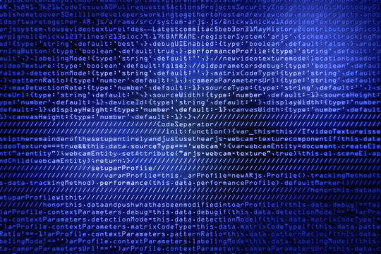 Binary code background. Javascript code blue background. Concept of new modern technology.