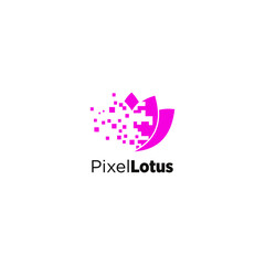 Damaged Pixel Halftone Lotus Flower Icon logo design 
