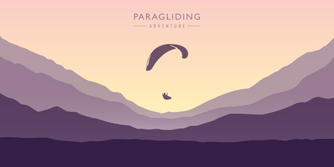 paragliding adventure on purple mountain background vector illustration EPS10