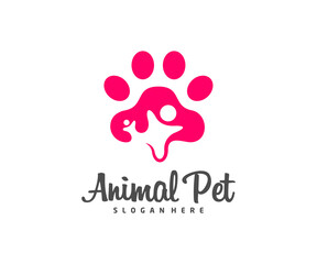 Care Pet Logo dog cat design vector template. Animals Veterinary clinic Logotype concept outline icon.