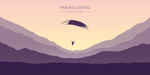 paragliding adventure on purple mountain background vector illustration EPS10