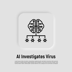 Artificial intelligence develops vaccine for covid-19. Thin line icon. Vector illustration.