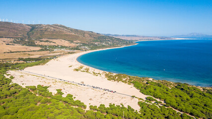luchtfoto van het strand van Valdevaqueros, Spanje