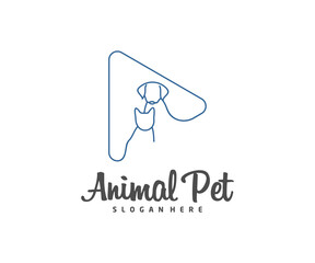 Play Pet Logo dog cat design vector template. Animals Veterinary clinic Logotype concept outline icon.