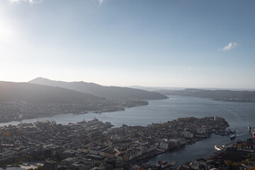 Bergen Norway Cityscape with Fjord and Mountains