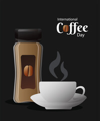international coffee day poster with pot product and cup