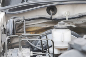 Radiator Installed in the car body. Selective focus