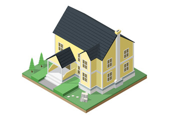Isometric of victorian style house.