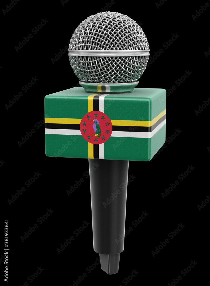 Poster microphone and dominica flag. image with clipping path