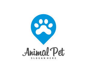 Point Pet Logo dog cat design vector template. Animals Veterinary clinic Logotype concept outline icon.