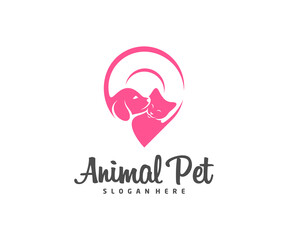 Point Pet Logo dog cat design vector template. Animals Veterinary clinic Logotype concept outline icon.