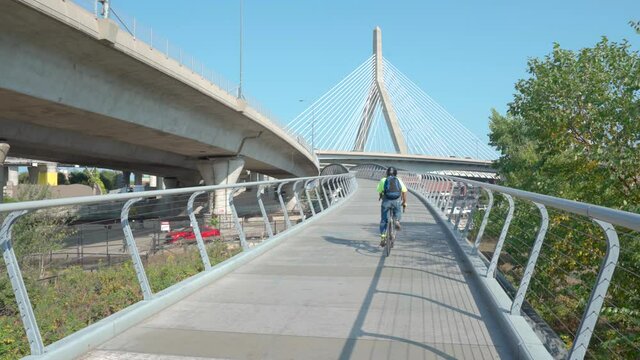 Static video from North Bank Bridge, overlooking Leonard P. Zakim Bunker Hill Memorial Bridge in Boston, Massachusetts.