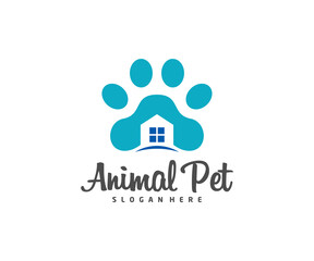 Pet Home Logo dog cat design vector template. Animals Veterinary clinic Logotype concept outline icon.