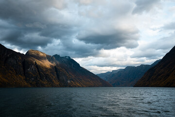 Geirangerfjord Fjord Panorama with Cloudy Sky