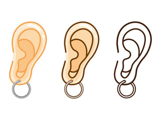 ピアスのついた耳セット_ベクター
