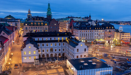 Obraz premium Stockholm. City embankment at sunset.