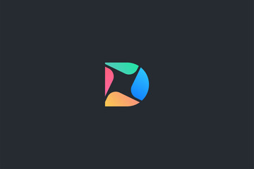 Minimal Geometrical Abstract Letter D Dark Background Logo Template