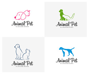 Set of Pet Logo dog cat design vector template. Animals Veterinary clinic Logotype concept outline icon.