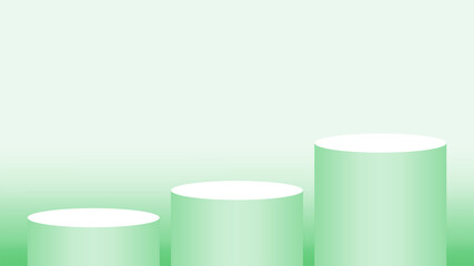 pedestal cylinder circle three steps for cosmetics showcase, 3d podium circle stage green pastel soft color, platform 3 step for advertising copy space, podium circle round 3 layers of product display