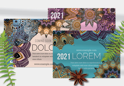 Flyer Layout with Ethnic Mandala and Tribal Lace Flower Elements