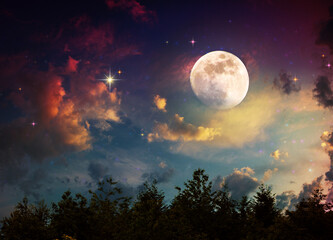 Obraz na płótnie Canvas Full moon and black abstract sky. Abstract background.