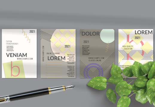 Flyer Layout with Paper Cut Layered Simple Geometric Shapes