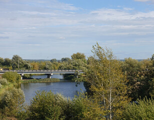 Fototapeta na wymiar Automobile bridge over the tsna river in tambov