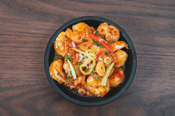 Tasty grilled shrimps with spices served on a plate