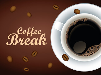 coffee break lettering poster with cup and seeds