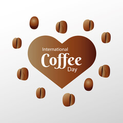 international coffee day poster with heart and beans