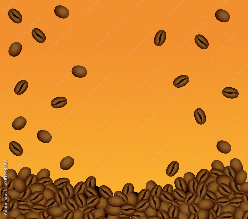 Sticker coffee break poster with seeds in orange background