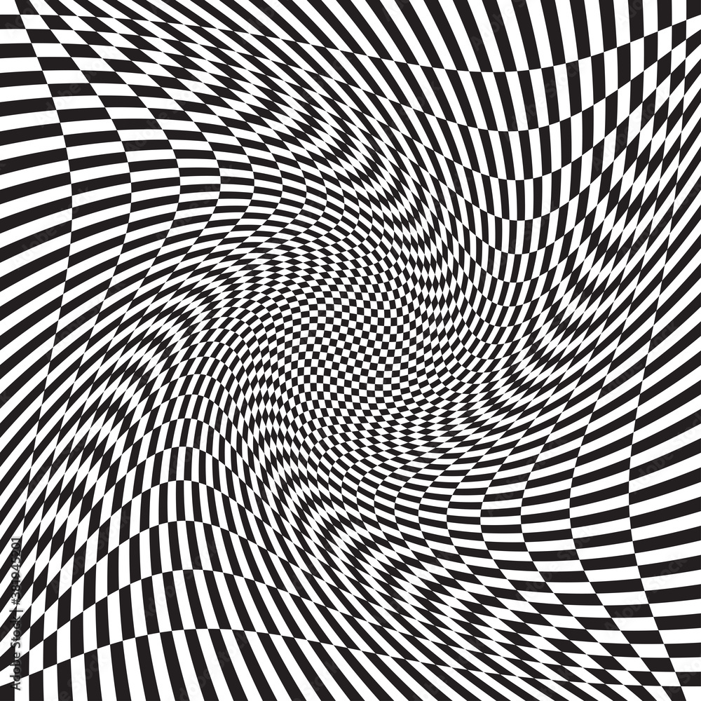 Poster checkered, chequered, chessboard surface with distortion, deformation effect. distort, deform square