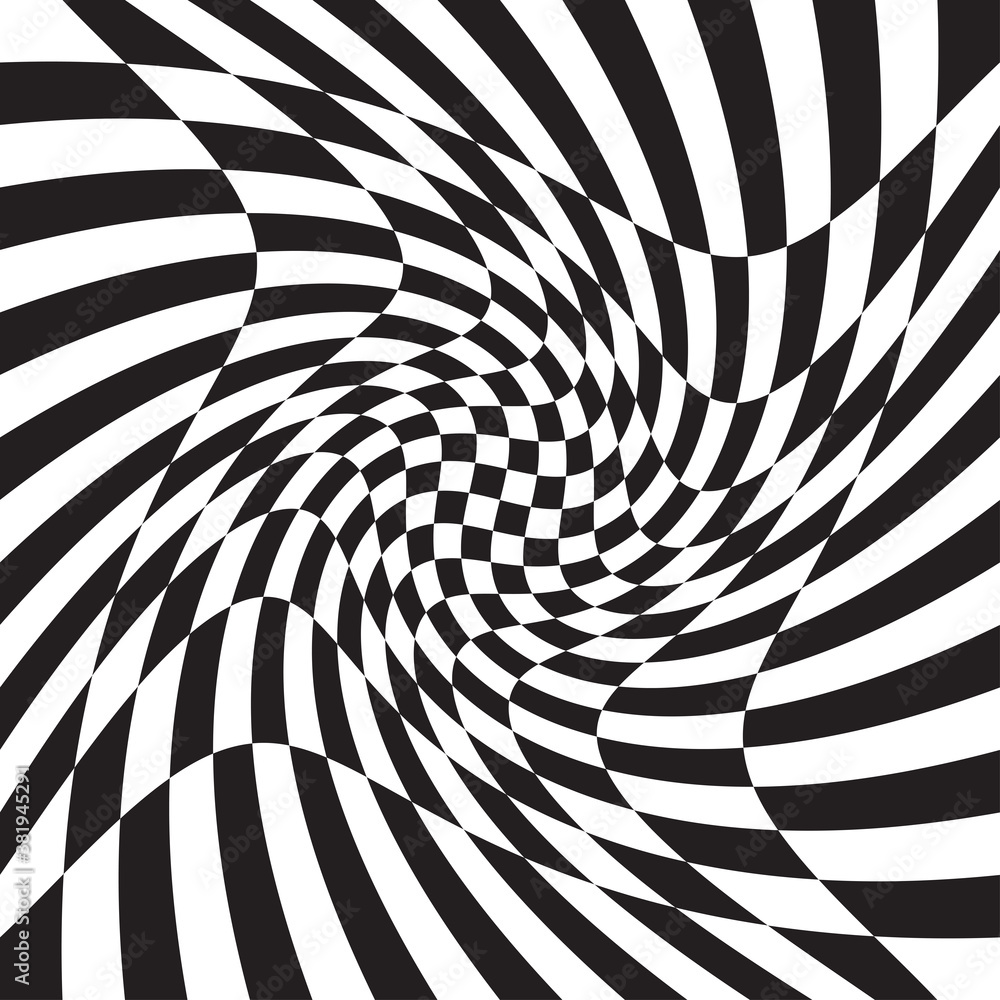 Poster checkered, chequered, chessboard surface with distortion, deformation effect. distort, deform square