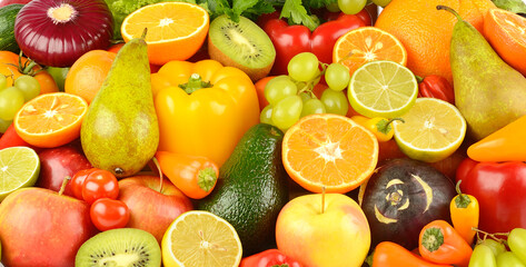Collection of multi-colored bright fruits and vegetables