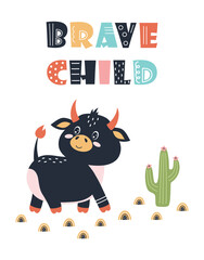 cute bull isolated on white , vector illustration