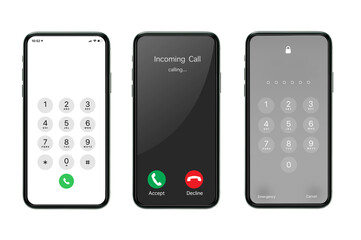 Incoming call phone screen interface. slide to answer, accept button, decline button. smartphone...