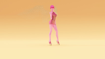 Fototapeta na wymiar Pink an Gold Woman Wings Formed out of Small Spheres Warm Cream Background 3d Illustration 