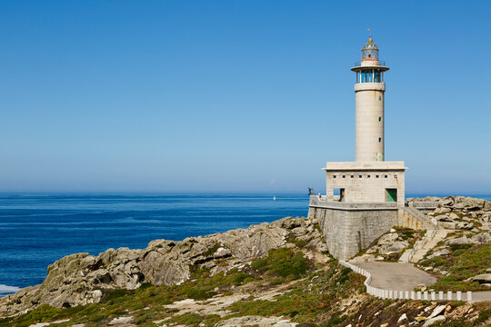 Malpica de Bergantiños, La Coruña, Galicia, Spain. September 22, 2020. Punta Nariga Lighthouse on the Coast of Death.