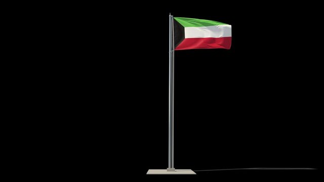 Kuwait flag on a flagpole in full growth waving in the wind. You can cut this footage from the background (Luma Mattes). State of Kuwait.