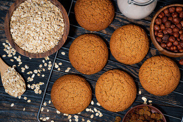 fresh homemade oatmeal cookies, top view