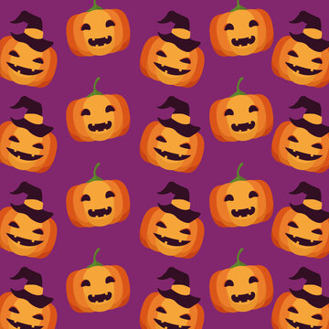 happy halloween celebration card with pumpkins pattern