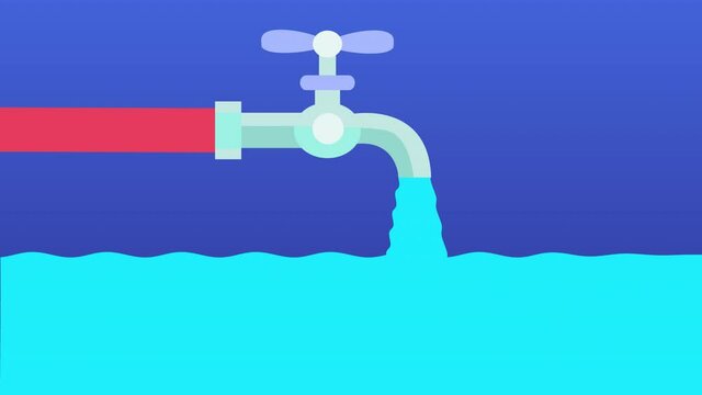 animation with water tap ,4k video  Liquid falling from water tap. Water flowing from the faucet.