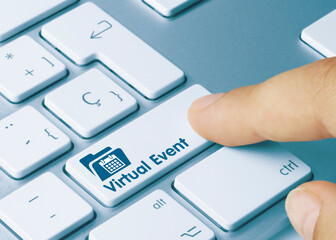 Virtual Event - Inscription on Blue Keyboard Key.