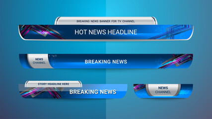 Graphic set of Broadcast News Lower Thirds Banner for Television, Video and Media Channel

