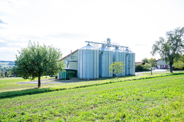Fototapeta na wymiar three silos of a farm, regional food is produced